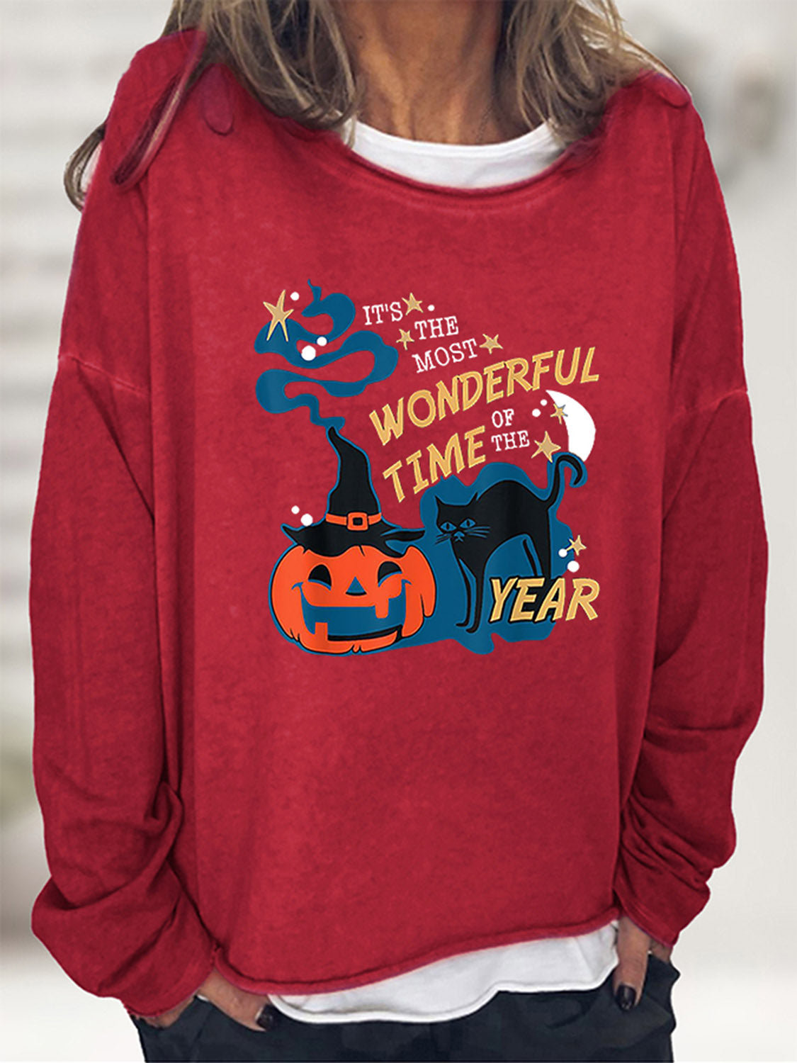 Round Neck Long Sleeve Full Size Graphic Sweatshirt - Red / S - T-Shirts - Shirts & Tops - 7 - 2024