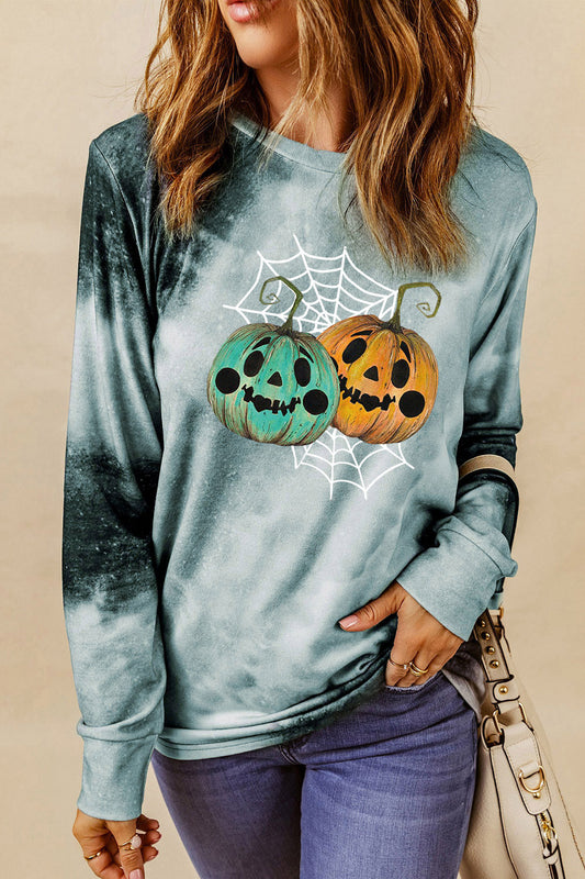 Round Neck Long Sleeve Halloween Graphic Sweatshirt - Blue / S - T-Shirts - Shirts & Tops - 1 - 2024
