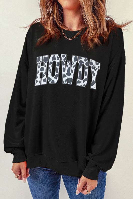 Round Neck Long Sleeve Howdy Graphic Sweatshirt - T-Shirts - Shirts & Tops - 2 - 2024