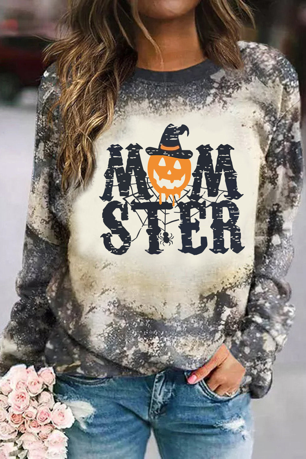 Round Neck Long Sleeve MOMSTER Graphic Sweatshirt - Multicolor / S - T-Shirts - Shirts & Tops - 1 - 2024