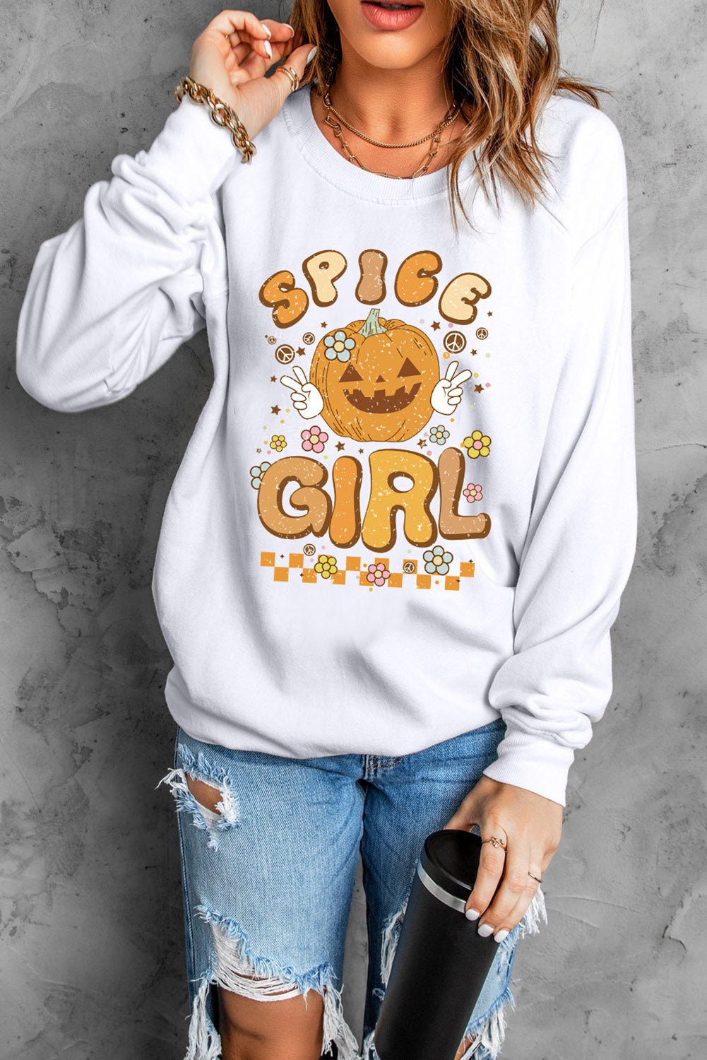 Round Neck Long Sleeve SPICE GIRL Graphic Sweatshirt - T-Shirts - Shirts & Tops - 4 - 2024