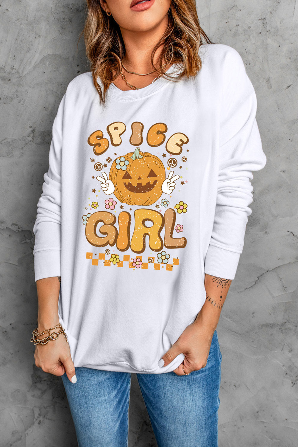 Round Neck Long Sleeve SPICE GIRL Graphic Sweatshirt - T-Shirts - Shirts & Tops - 3 - 2024