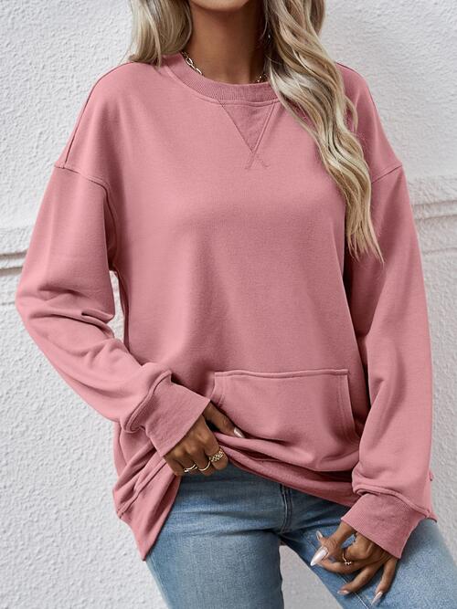 Round Neck Long Sleeve Sweatshirt - Dusty Pink / S - T-Shirts - Shirts & Tops - 12 - 2024