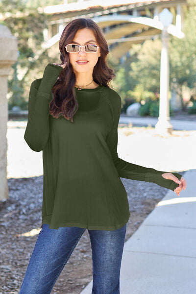Round Neck Long Sleeve T-Shirt - Army Green / S - T-Shirts - Shirts & Tops - 12 - 2024