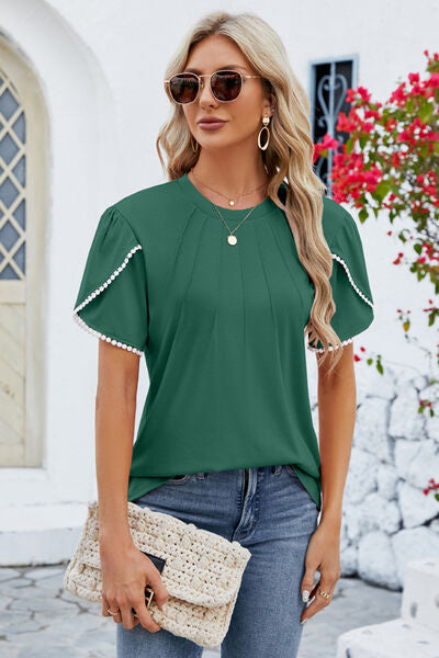 Round Neck Petal Sleeve T-Shirt - Green / S - T-Shirts - Shirts & Tops - 1 - 2024