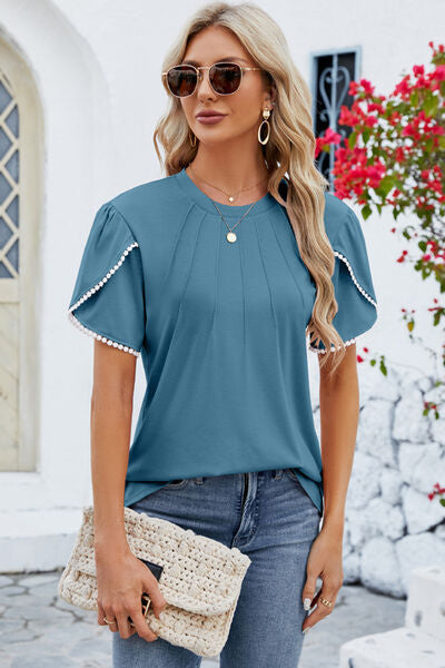 Round Neck Petal Sleeve T-Shirt - Sky Blue / S - T-Shirts - Shirts & Tops - 10 - 2024