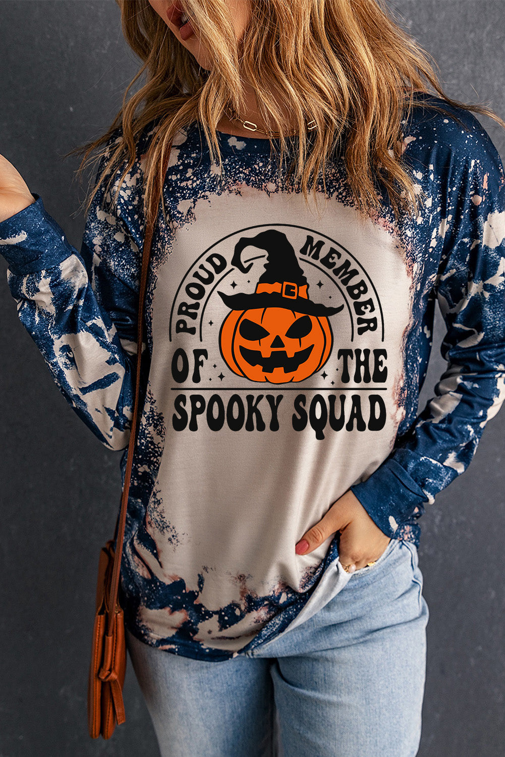 Round Neck PROUD MEMBER OF THE SPOOKY SQUAD Graphic Sweatshirt - T-Shirts - Shirts & Tops - 3 - 2024