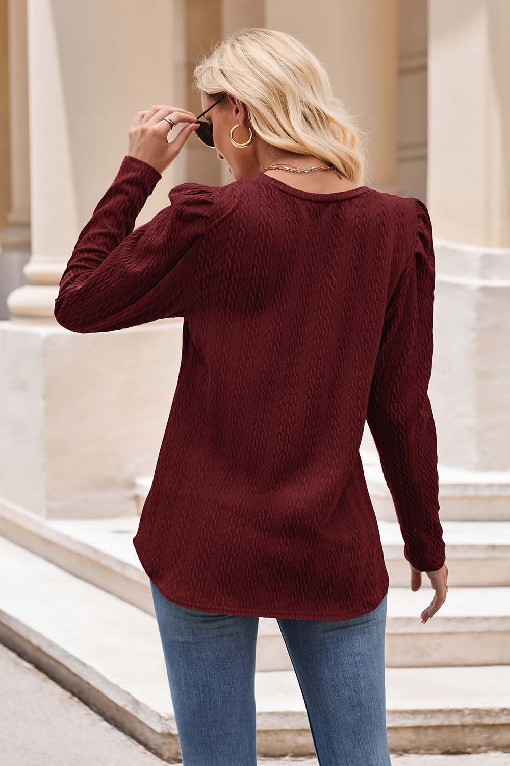 Round Neck Puff Sleeve Blouse - T-Shirts - Shirts & Tops - 9 - 2024