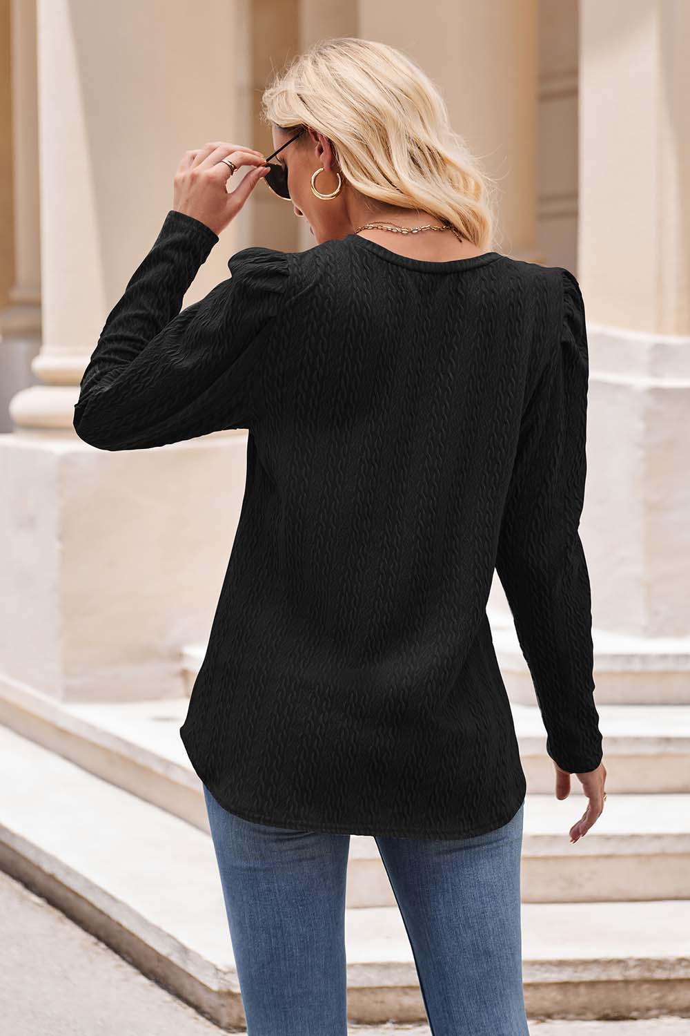 Round Neck Puff Sleeve Blouse - T-Shirts - Shirts & Tops - 15 - 2024