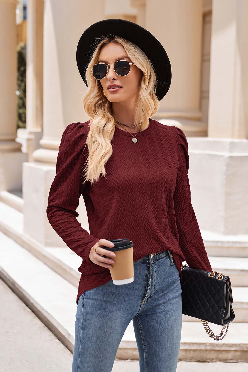 Round Neck Puff Sleeve Blouse - T-Shirts - Shirts & Tops - 8 - 2024