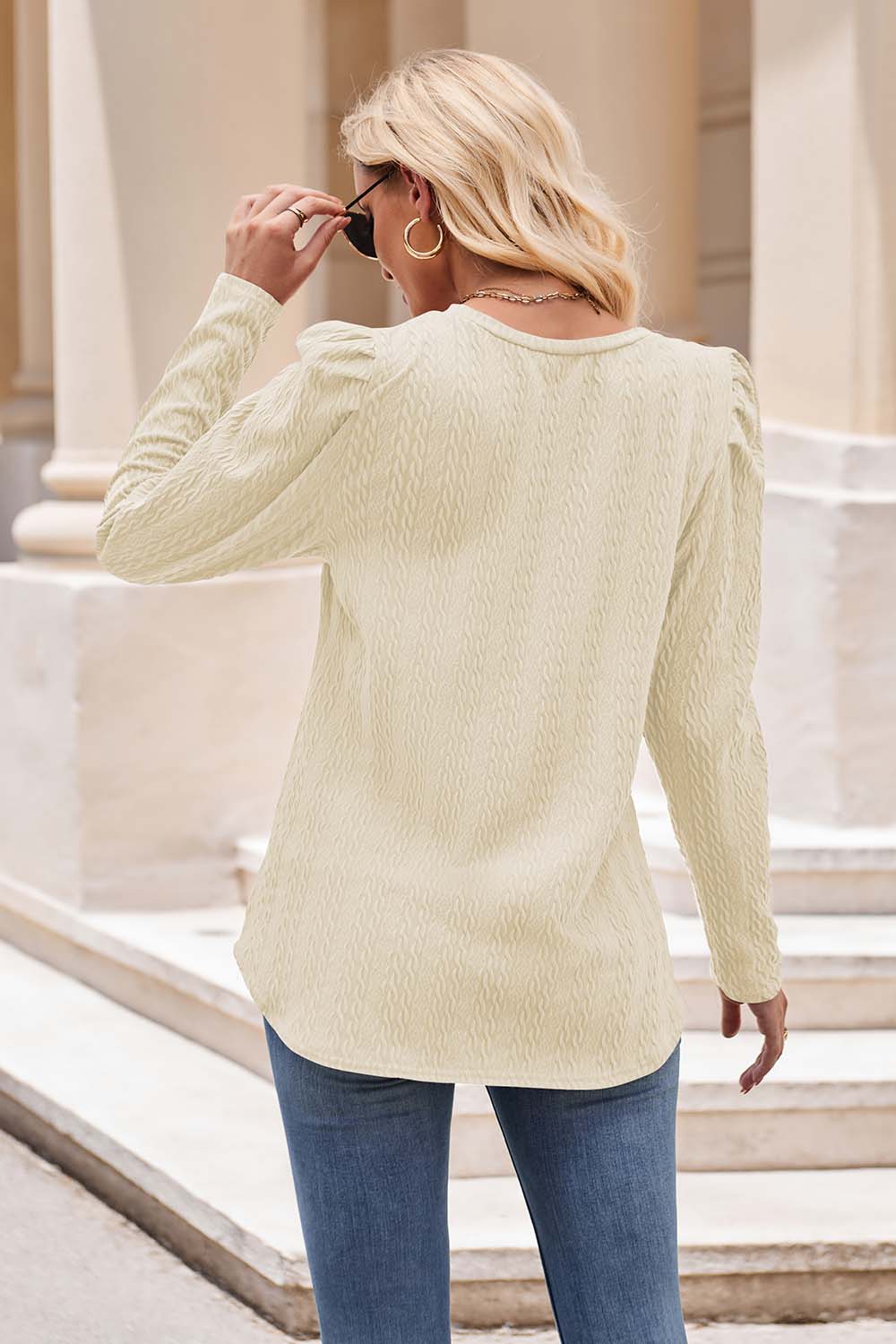 Round Neck Puff Sleeve Blouse - T-Shirts - Shirts & Tops - 6 - 2024