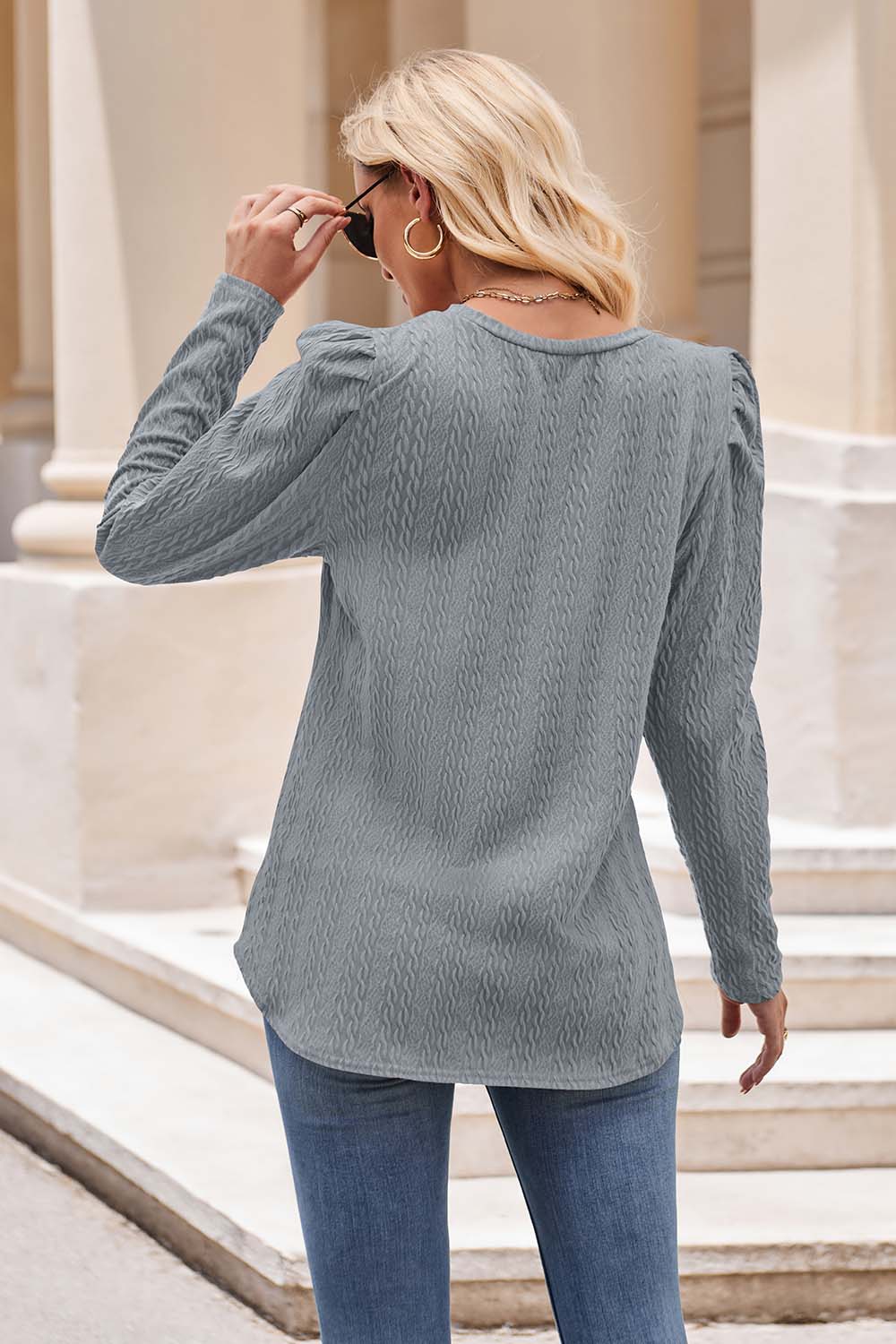 Round Neck Puff Sleeve Blouse - T-Shirts - Shirts & Tops - 12 - 2024