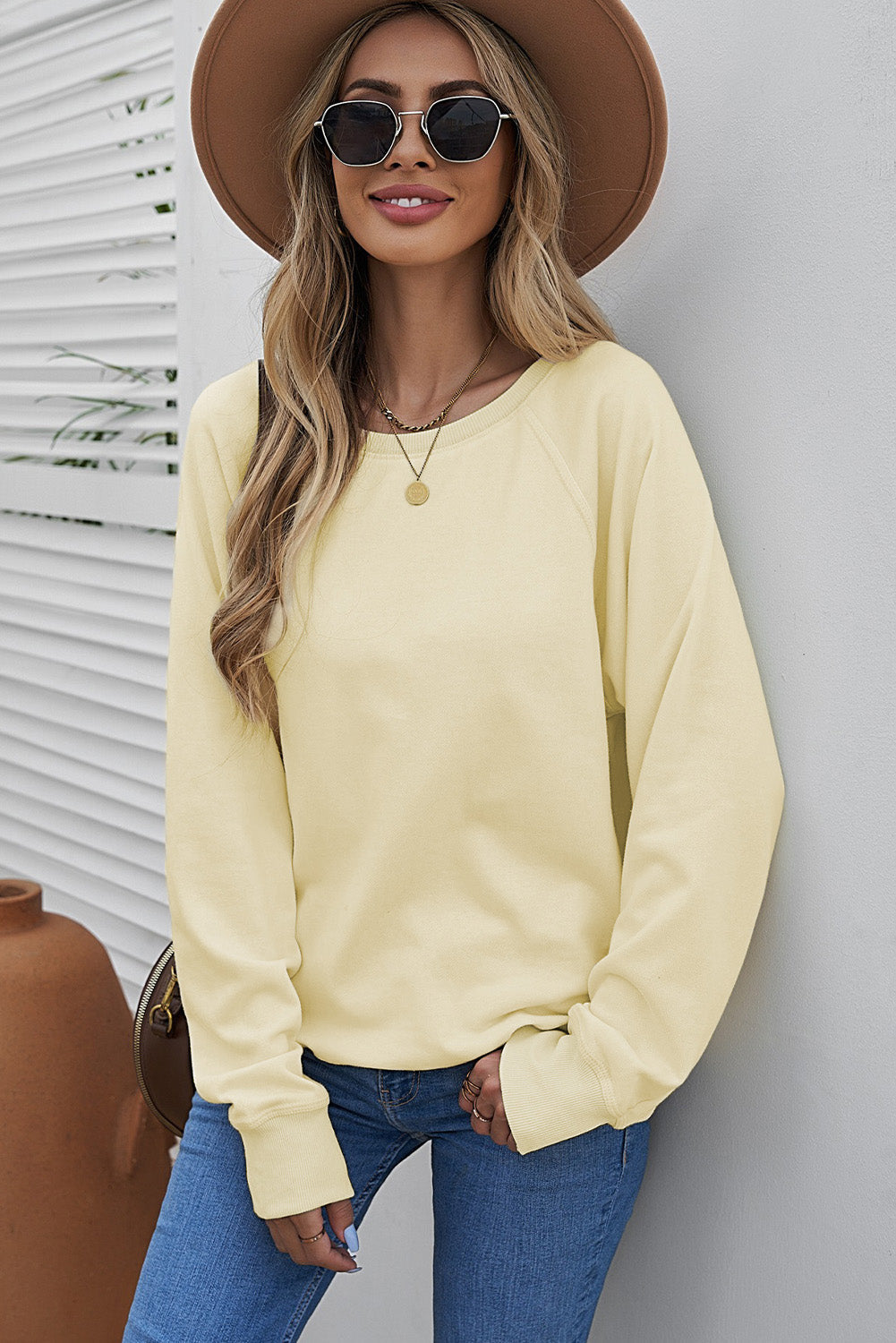 Round Neck Raglan Sleeve Exposed Seam Sweatshirt - Beige / S - T-Shirts - Shirts & Tops - 20 - 2024