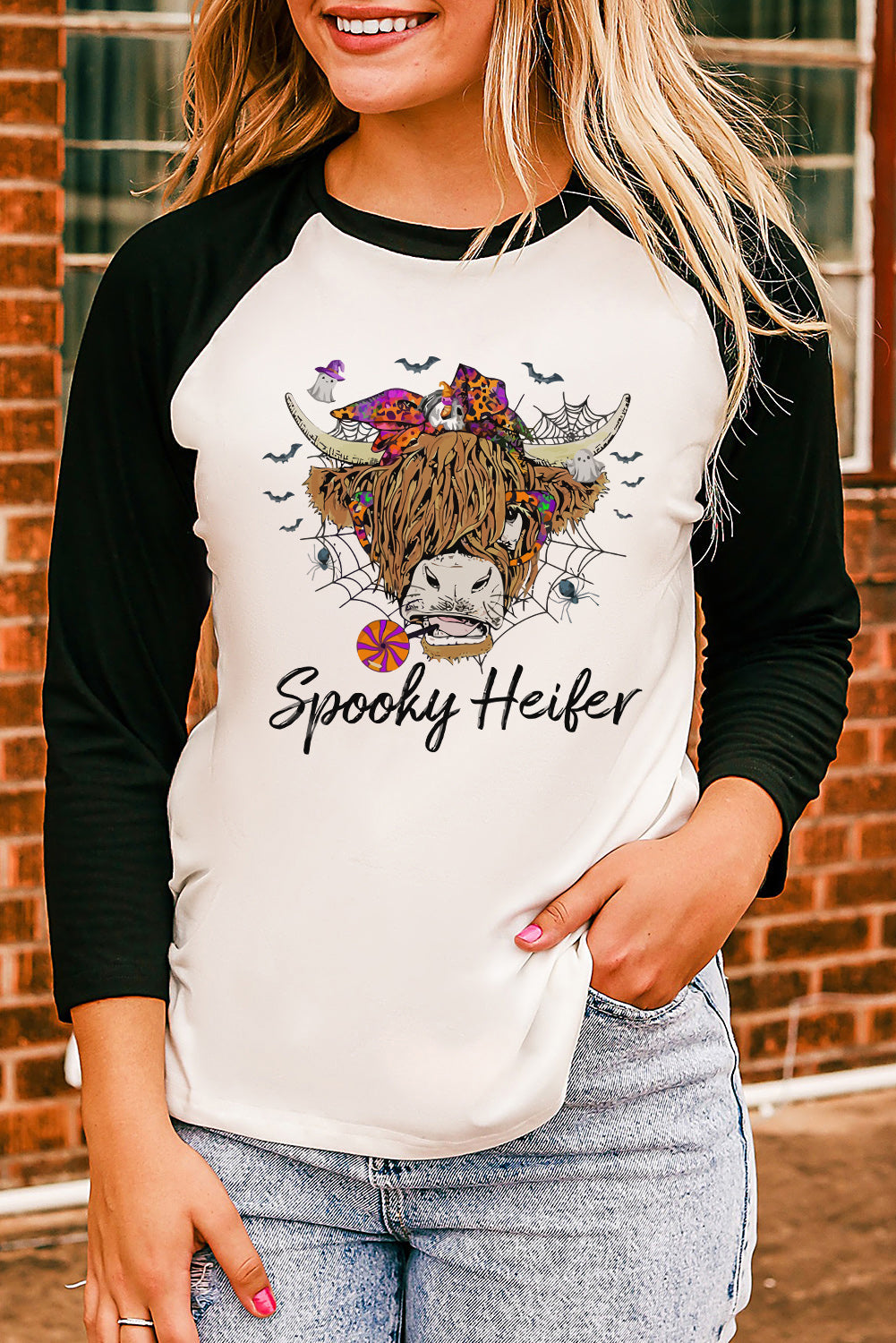 Round Neck Raglan Sleeve Halloween Theme T-Shirt - T-Shirts - Shirts & Tops - 3 - 2024