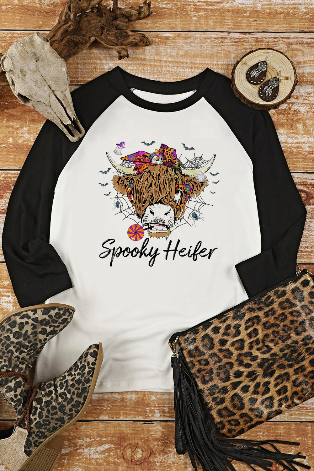 Round Neck Raglan Sleeve Halloween Theme T-Shirt - T-Shirts - Shirts & Tops - 4 - 2024