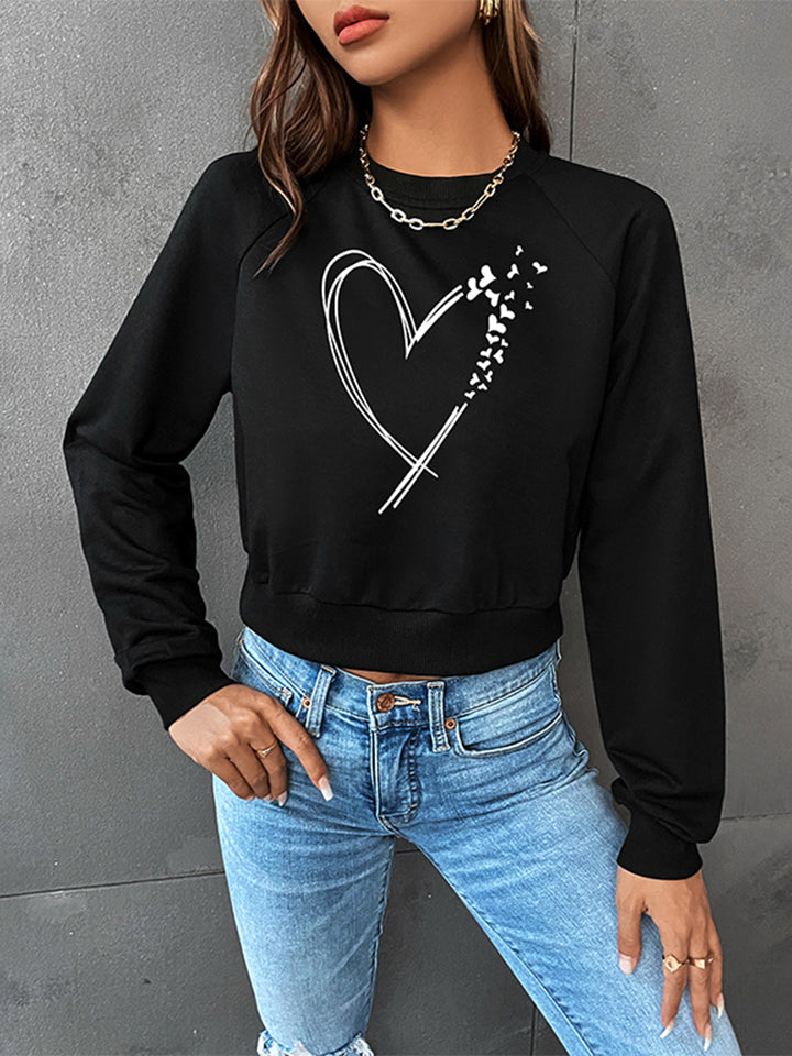 Round Neck Raglan Sleeve Heart Graphic Sweatshirt - T-Shirts - Shirts & Tops - 3 - 2024