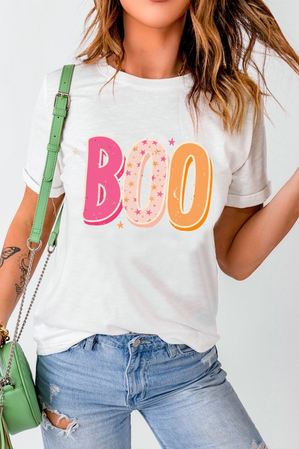 Round Neck Short Sleeve BOO Graphic T-Shirt - T-Shirts - Shirts & Tops - 1 - 2024