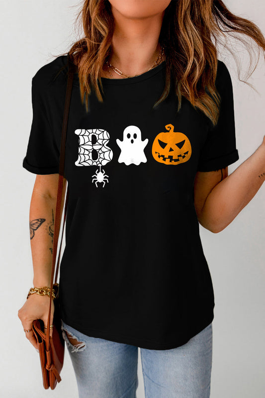 Round Neck Short Sleeve BOO Graphic T-Shirt - Black / S - T-Shirts - Shirts & Tops - 1 - 2024
