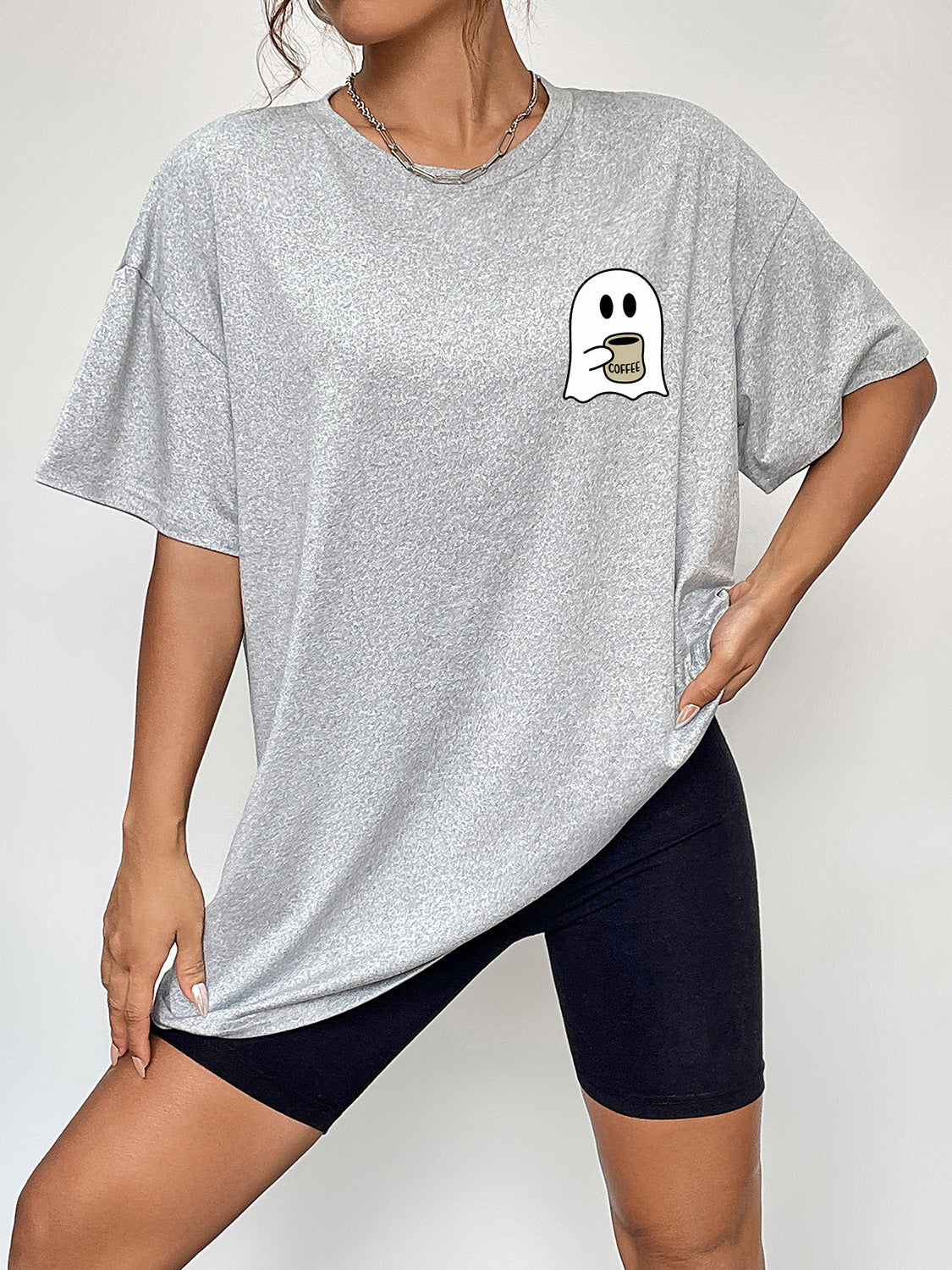 Round Neck Short Sleeve Ghost Graphic T-Shirt - T-Shirts - Shirts & Tops - 9 - 2024