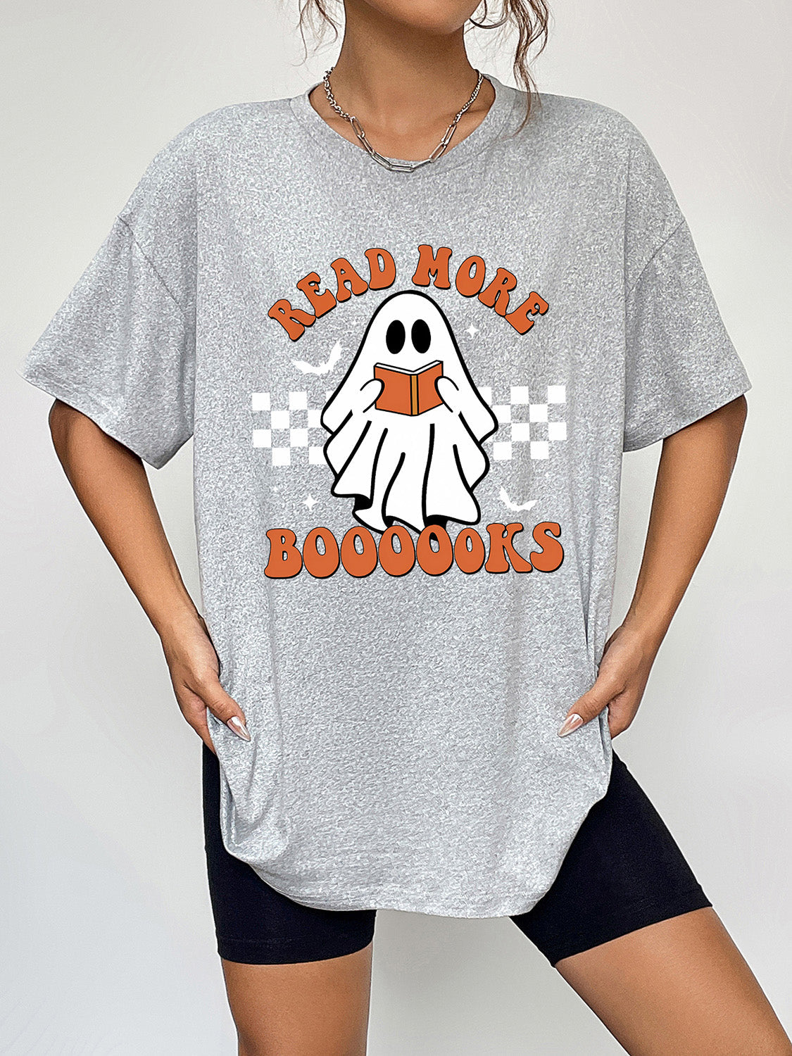 Round Neck Short Sleeve Ghost Graphic T-Shirt - T-Shirts - Shirts & Tops - 8 - 2024