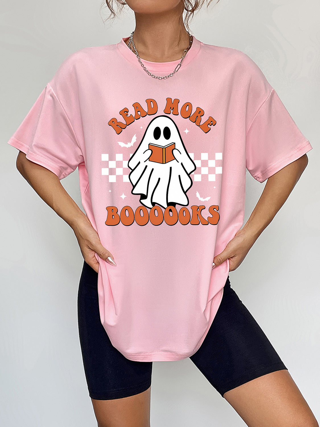 Round Neck Short Sleeve Ghost Graphic T-Shirt - T-Shirts - Shirts & Tops - 3 - 2024