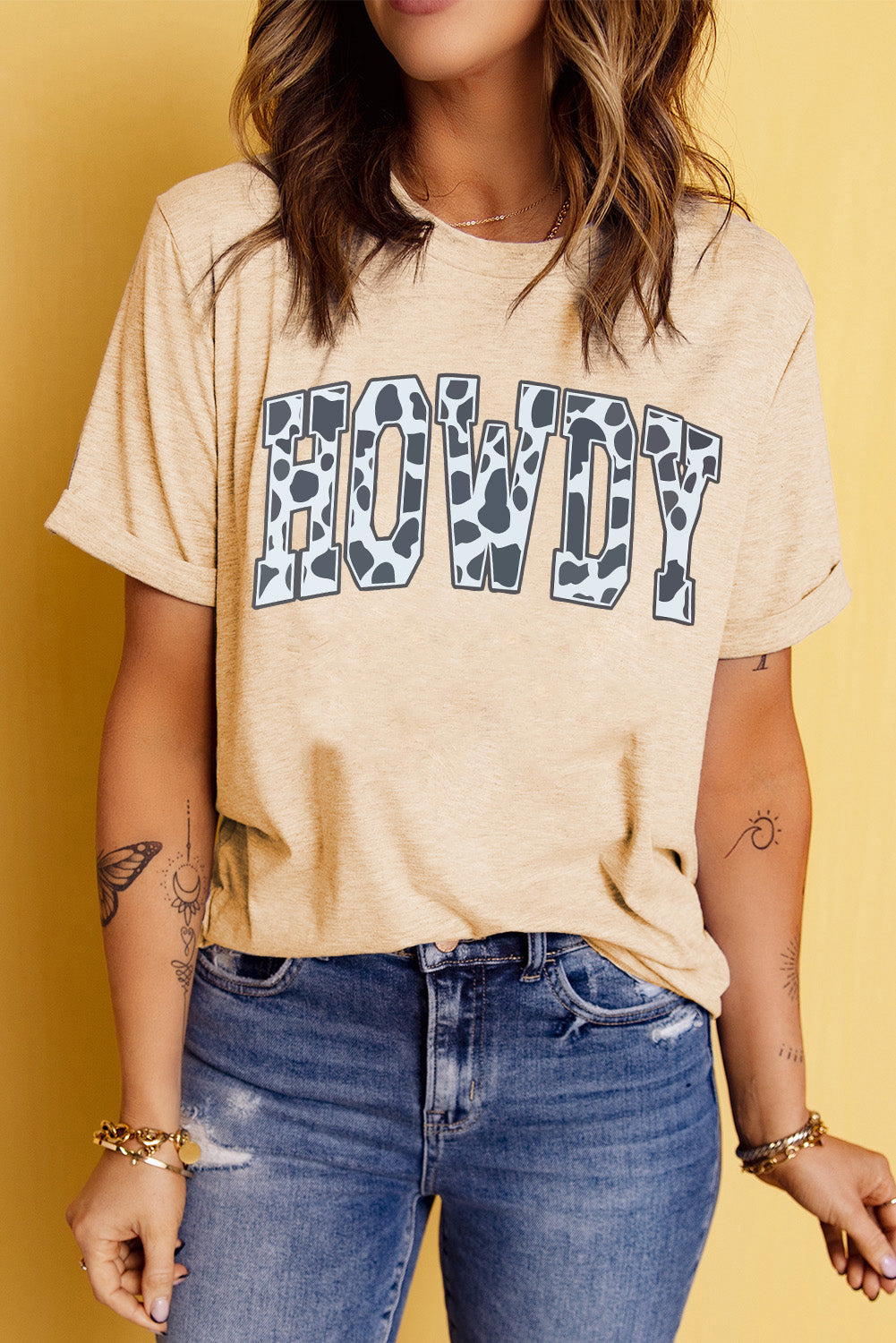 Round Neck Short Sleeve HOWDY Graphic Tee - T-Shirts - Shirts & Tops - 3 - 2024