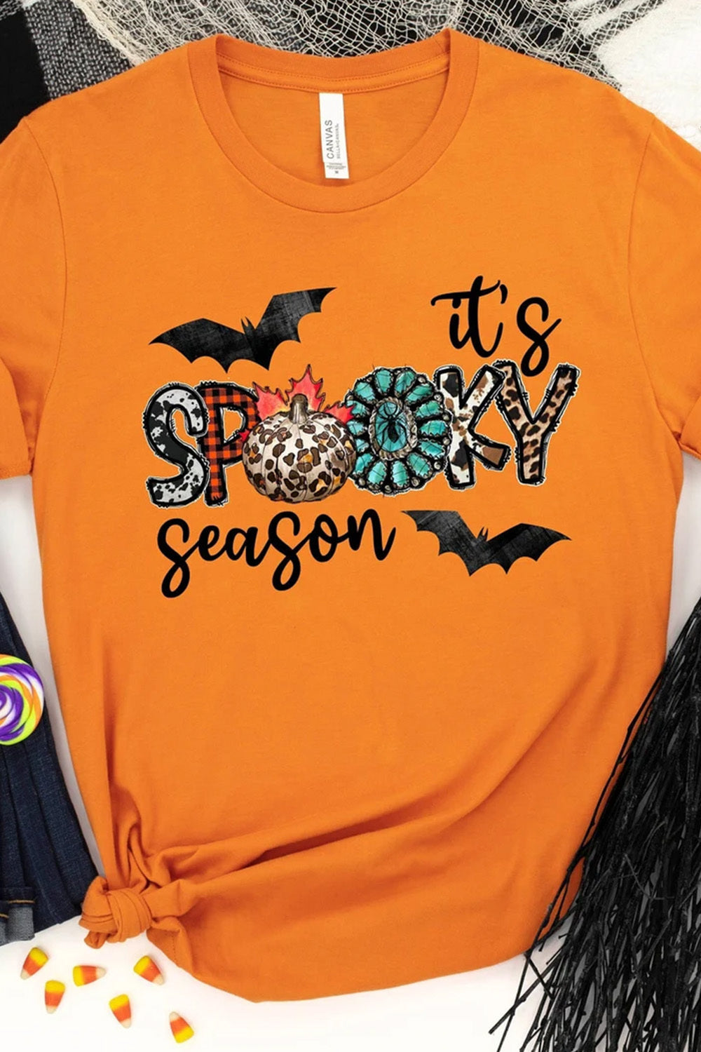Round Neck Short Sleeve IT’S SPOOKY SEASON Graphic T-Shirt - T-Shirts - Shirts & Tops - 4 - 2024