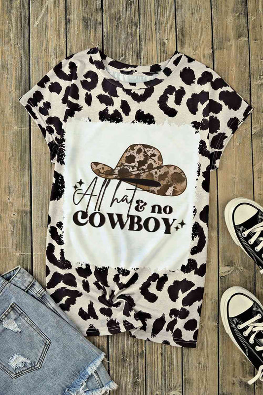 Round Neck Short Sleeve Printed ALL HATS NO COWBOY Graphic Tee - Kawaii Stop - Casual Style, Easy Care, Expressive Tee, Fashion Statement, Graphic Tee, Polyester Blend, Ship From Overseas, Short Sleeve, Slightly Stretchy, Statement Tee, SYNZ, T-Shirt, Unique Design, Versatile Top