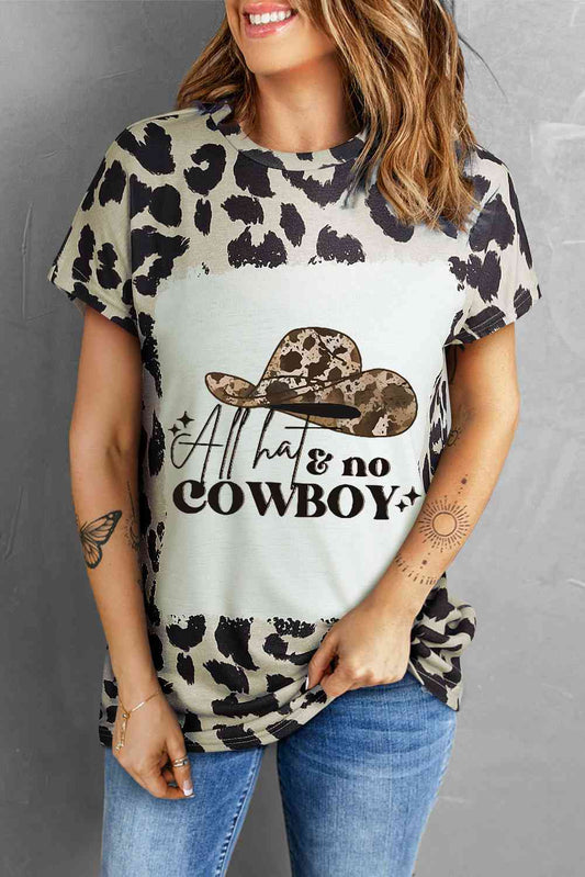 Round Neck Short Sleeve Printed ALL HATS NO COWBOY Graphic Tee - Kawaii Stop - Casual Style, Easy Care, Expressive Tee, Fashion Statement, Graphic Tee, Polyester Blend, Ship From Overseas, Short Sleeve, Slightly Stretchy, Statement Tee, SYNZ, T-Shirt, Unique Design, Versatile Top