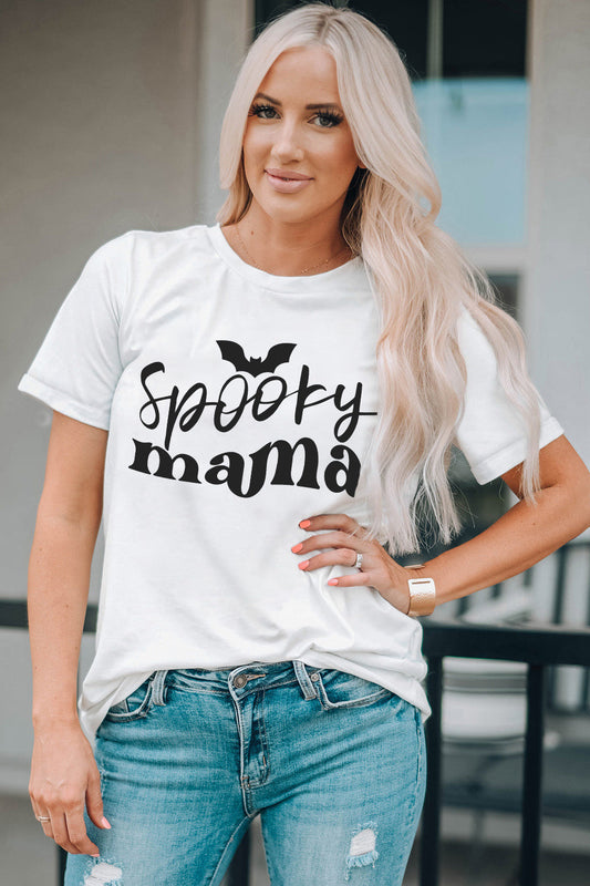 Round Neck Short Sleeve SPOOKY MAMA Graphic T-Shirt - White / S - T-Shirts - Shirts & Tops - 1 - 2024