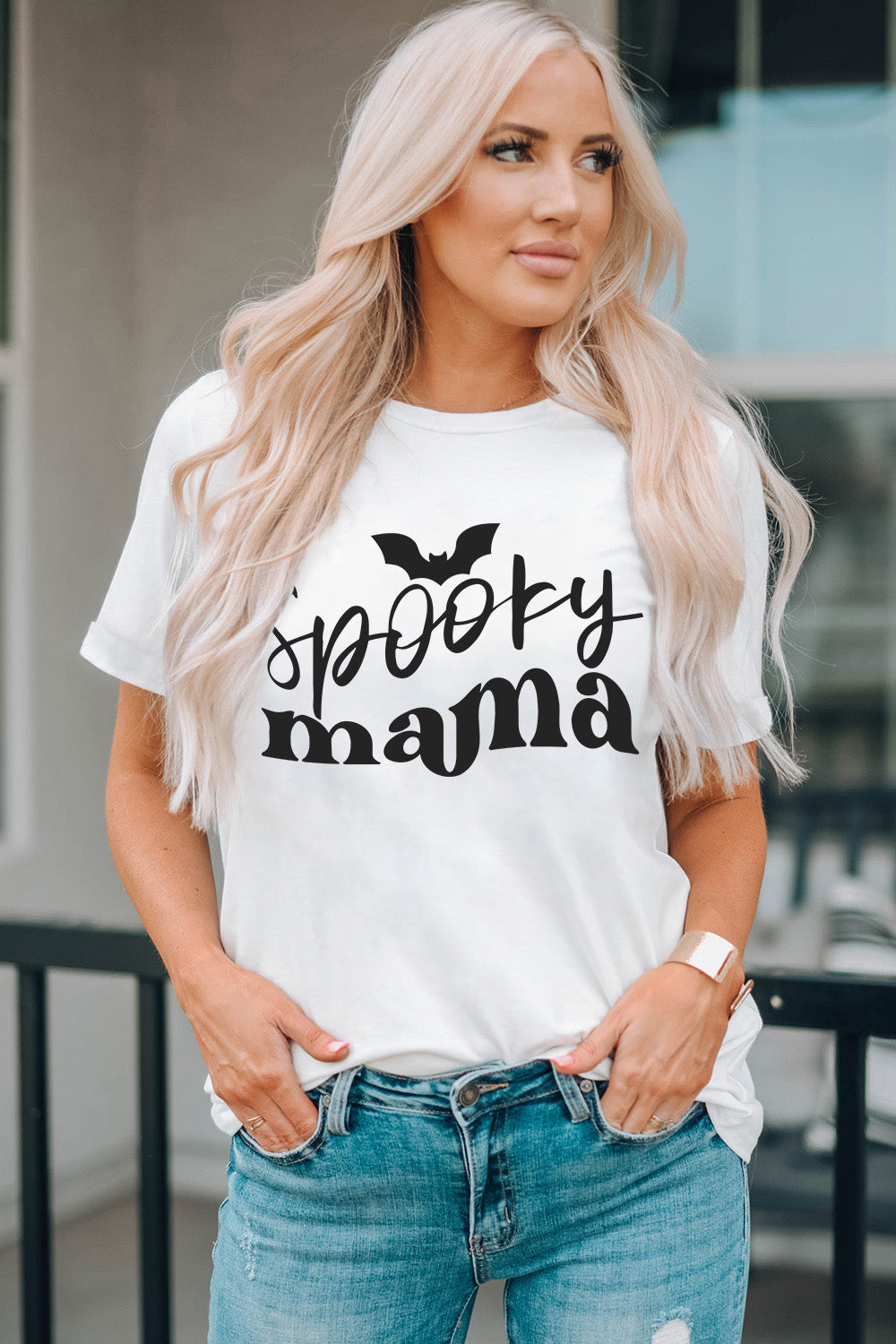Round Neck Short Sleeve SPOOKY MAMA Graphic T-Shirt - T-Shirts - Shirts & Tops - 4 - 2024