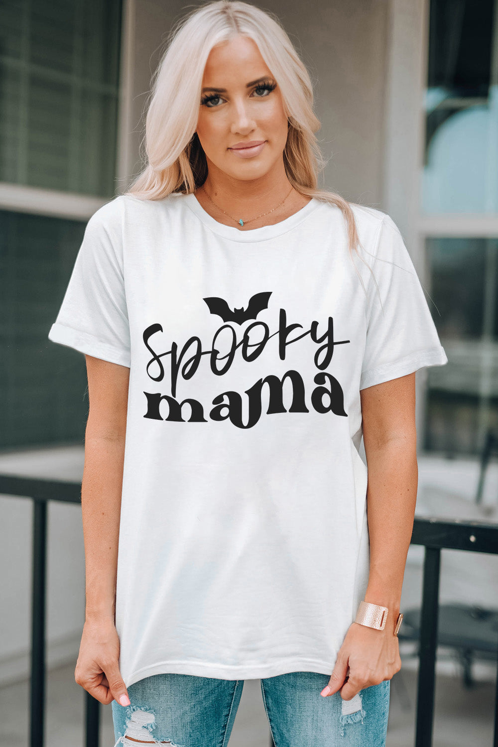 Round Neck Short Sleeve SPOOKY MAMA Graphic T-Shirt - T-Shirts - Shirts & Tops - 3 - 2024