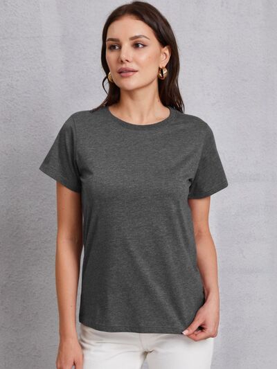 Round Neck Short Sleeve T-Shirt - Charcoal / S - T-Shirts - Shirts & Tops - 14 - 2024