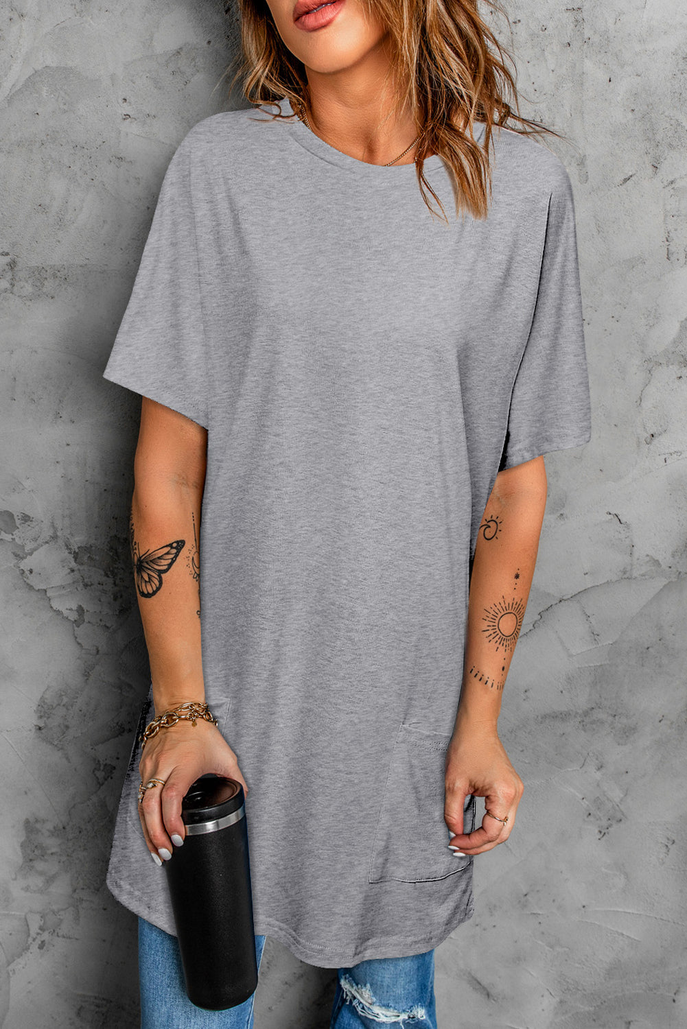 Round Neck Short Sleeve Tunic Tee - Gray / S - T-Shirts - Shirts & Tops - 7 - 2024