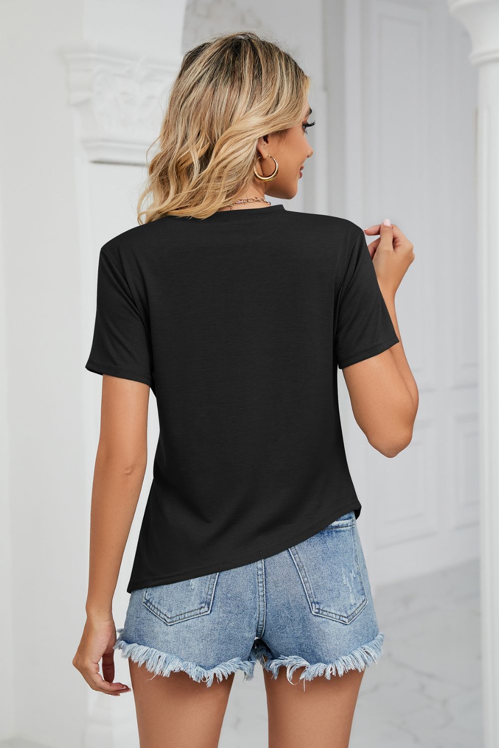 Ruched Hem Detail Crewneck T-Shirt - T-Shirts - Shirts & Tops - 9 - 2024