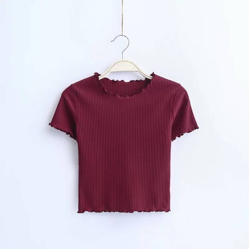 Ruffle Trim Crop Top - Red / S - T-Shirts - Clothing - 23 - 2024