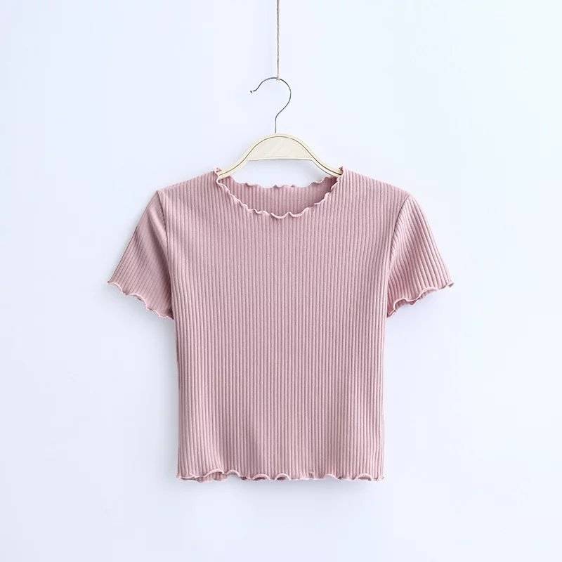 Ruffle Trim Crop Top - Pink / S - T-Shirts - Clothing - 24 - 2024