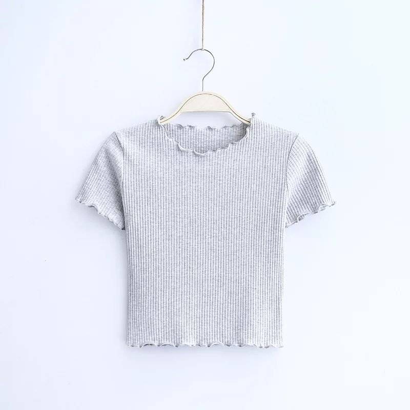 Ruffle Trim Crop Top - Gray / S - T-Shirts - Clothing - 26 - 2024