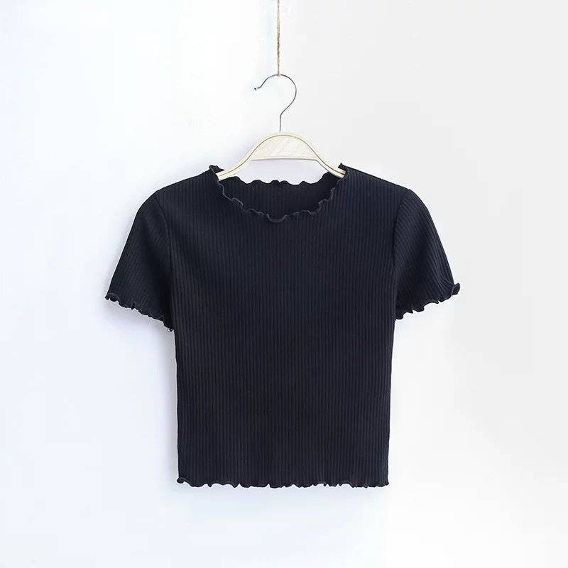 Ruffle Trim Crop Top - Black / S - T-Shirts - Clothing - 27 - 2024