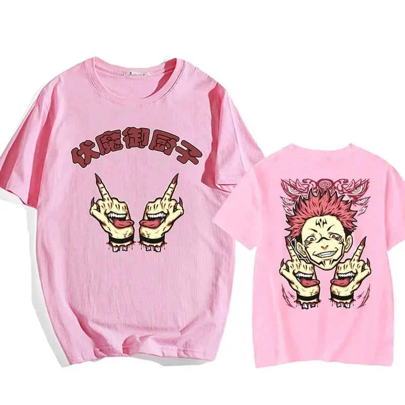 Ryomen Sukuna Printed T-shirt - Jujutsu Kaisen Graphic Tee - Pink / S - T-Shirts - Shirts & Tops - 5 - 2024