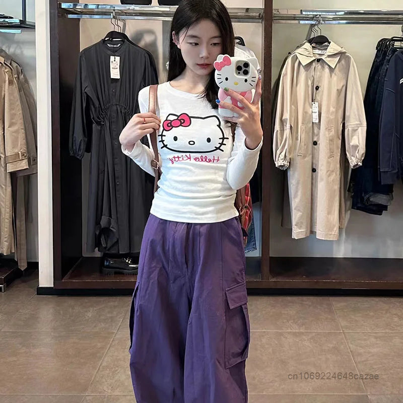 Sanrio Hello Kitty Long Sleeve T-shirt - Cute Slim Spring Top - T-Shirts - Shirts & Tops - 3 - 2024