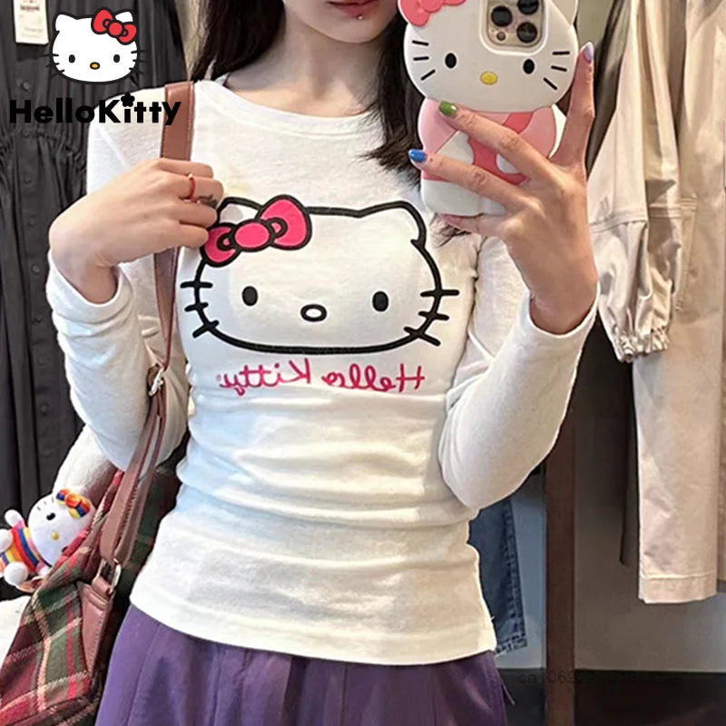 Sanrio Hello Kitty Long Sleeve T-shirt - Cute Slim Spring Top - T-Shirts - Shirts & Tops - 1 - 2024