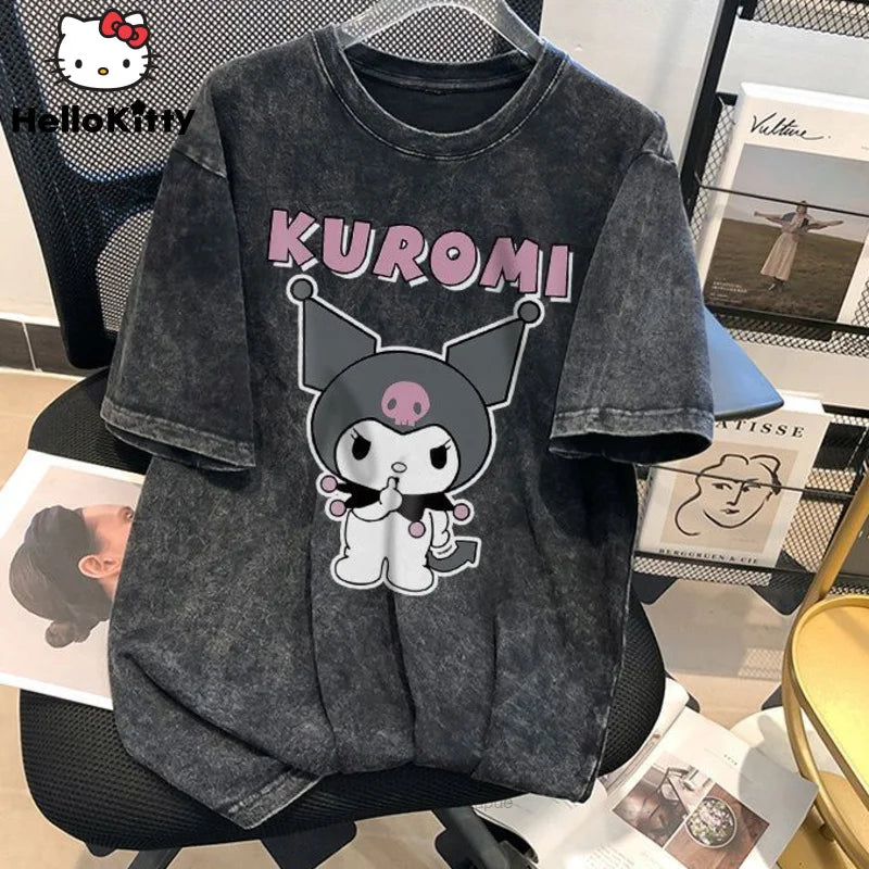 Sanrio Kuromi Short Sleeve T-shirt - American Retro Oversized Tee - T-Shirts - Shirts & Tops - 1 - 2024