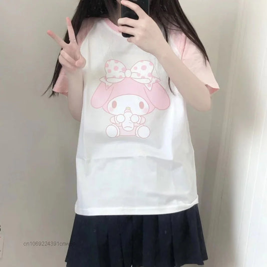 Sanrio My Melody Pink White Tee - Kawaii Cartoon Anime Top - T-Shirts - Shirts & Tops - 2 - 2024