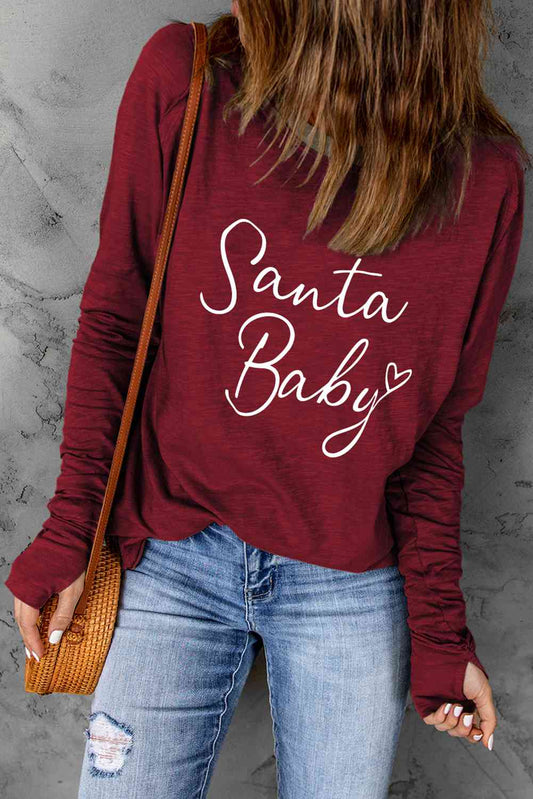 SANTA BABY Graphic Long Sleeve T-Shirt - Wine / S - T-Shirts - Shirts & Tops - 1 - 2024