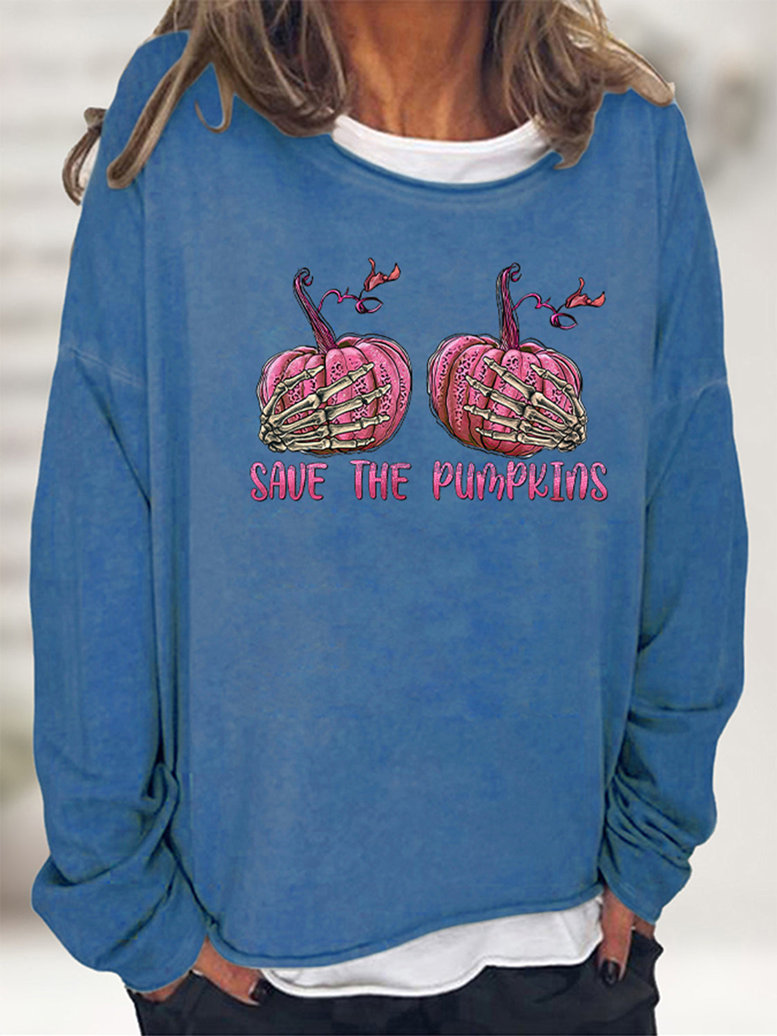 SAVE THE PUMPKIN Graphic Full Size Sweatshirt - Blue / S - T-Shirts - Shirts & Tops - 7 - 2024