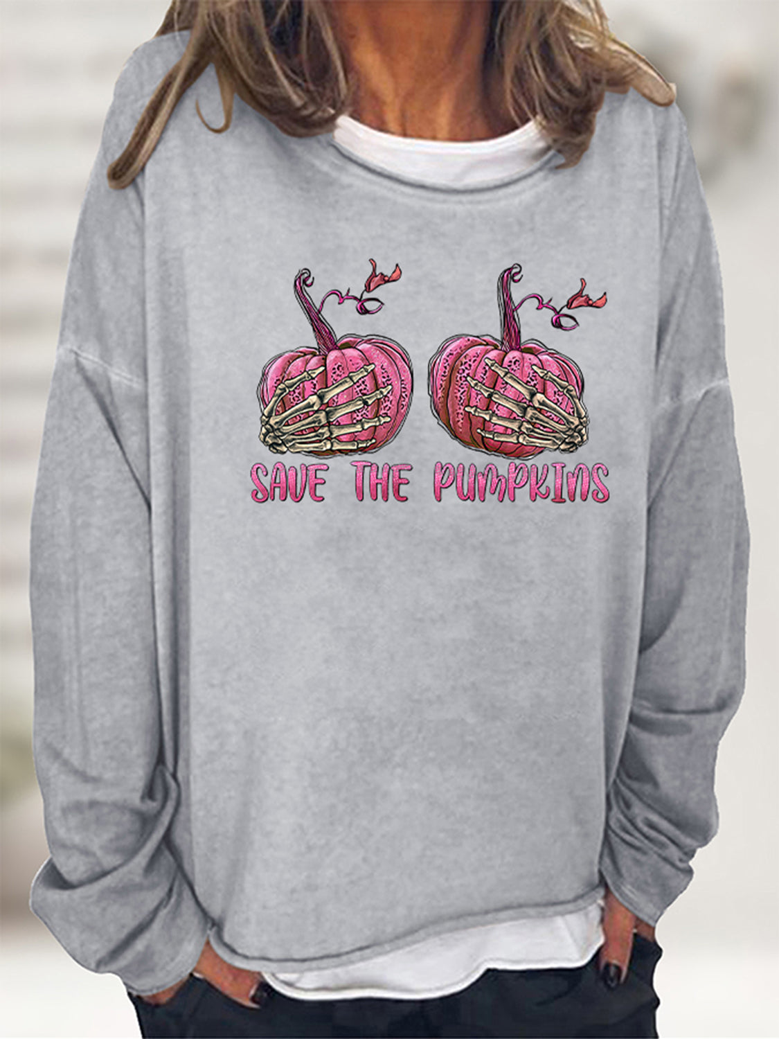 SAVE THE PUMPKIN Graphic Full Size Sweatshirt - Gray / S - T-Shirts - Shirts & Tops - 10 - 2024