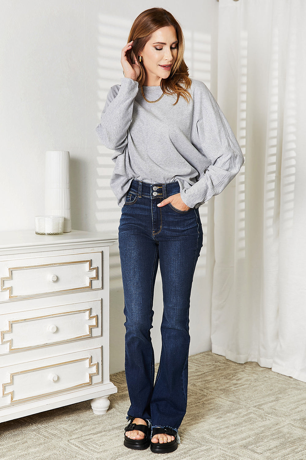 Seam Detail Round Neck Long Sleeve Top - T-Shirts - Shirts & Tops - 6 - 2024