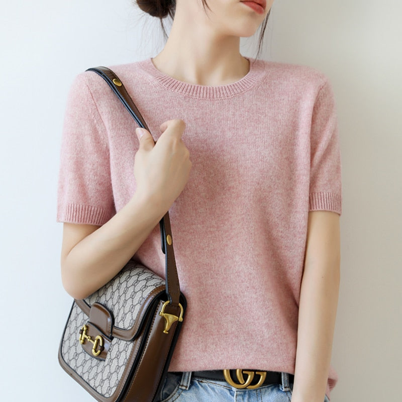 Short Sleeve Summer Sweater - Light Pink / L / Nearest Warehouse - T-Shirts - Shirts & Tops - 12 - 2024