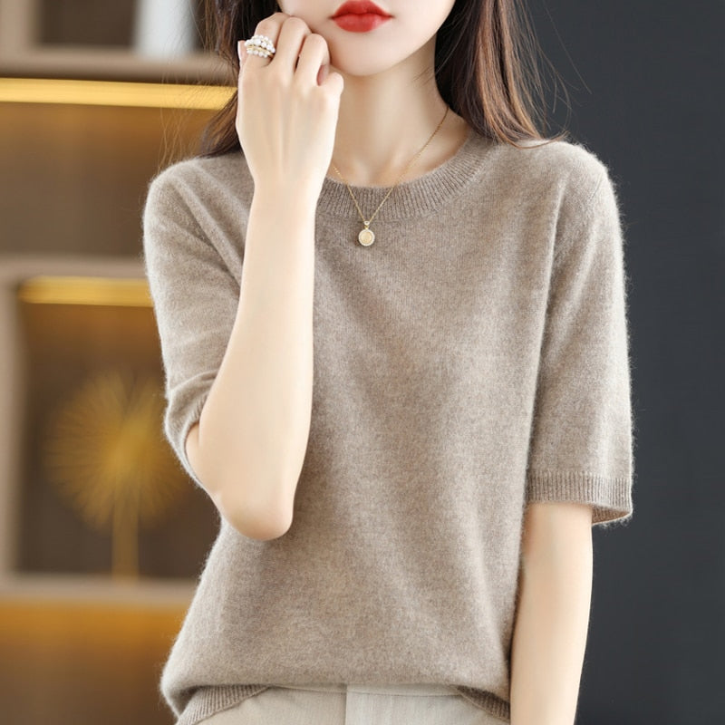 Short Sleeve Summer Sweater - Light Brown / L / Nearest Warehouse - T-Shirts - Shirts & Tops - 14 - 2024